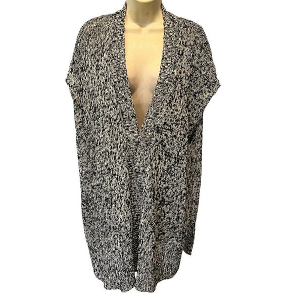 Eileen Fisher Organic Linen blend Black Ivory Sleeveless Open Cardigan - Picture 1 of 9